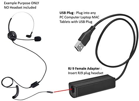 USB Adapter Cable to RJ9 Female for Jabra QD Headset GN1200, Connects to Computer, PC, Laptop, Mac, Softphone, Skype,