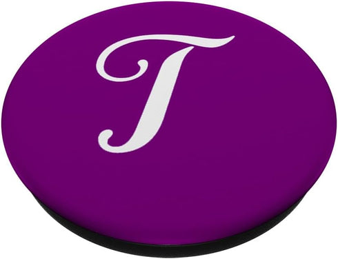 T Initial Monogram PopSockets Standard PopGrip | White on Purple Capital Letter