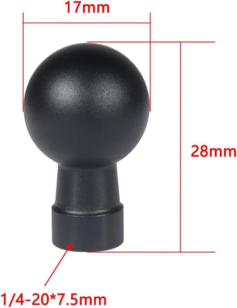 Aluminum 17MM Ball Head Mount, 1/4" Screw Male/Female Adapter for Action Camera, Phone Stand, GPS Holder