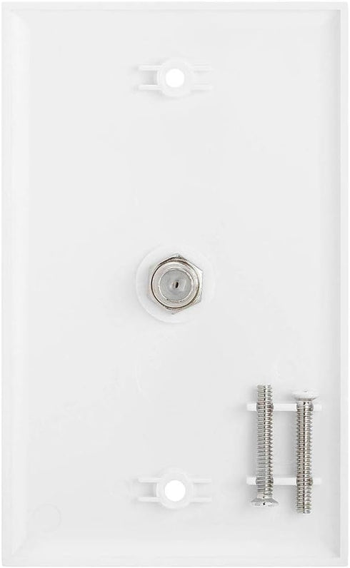 Single F Connector Coaxial Cable Audio/Video Wall Plate, Cmple 1-Port TV Cable - White
