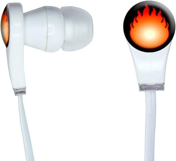 Graphics and More Fire Fireball Novelty In-Ear Headphones Earbuds - Non-Retail Packaging - White