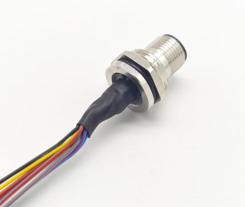 M12 12Pin Male Connector Cable - A Coded Straight Front Mount Cable, 1M Waterproof Male Aviation Socket