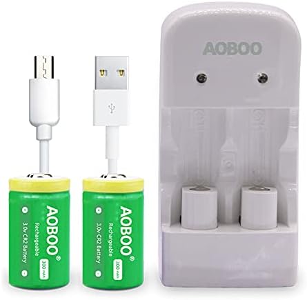 AOBOO CR2 Li-Ion Battery Rechargeable Battery 2PCS CR-2W Camera Battery Rechargeable CR2 3v