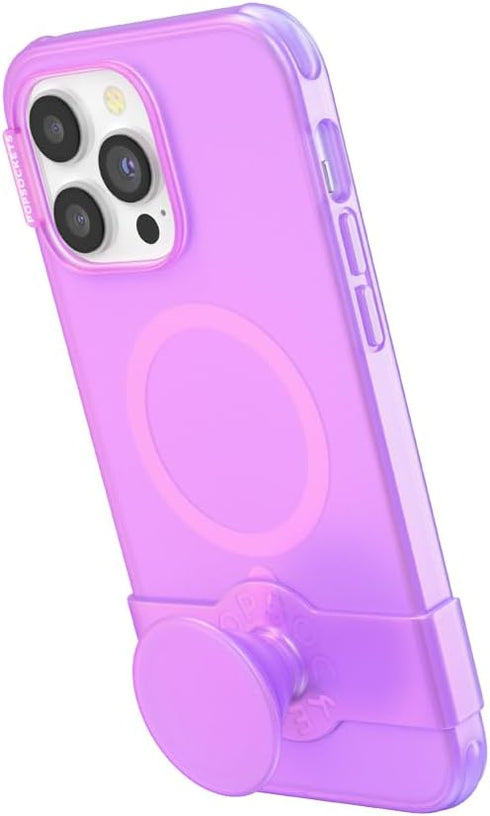 PopSockets iPhone 14 Pro Max Case - Pink Translucent, Phone Grip and Slide, Compatible with MagSafe, Wireless Charging