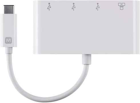 Monoprice USB-C 3-Port USB 3.0 Hub and Gigabit Ethernet Adapter, Plug-n-Play, Supports Up To 5Gbps Data Rate,