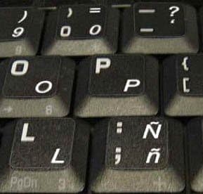 Spanish Latin American Keyboard Stickers, Transparent Background, White Lettering for Laptops