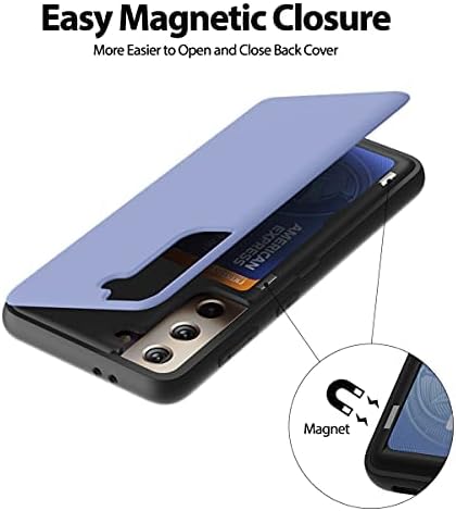 GOOSPERY Magnetic Door Bumper Case for Galaxy S21, Card Holder Wallet Case, Dual Layer Protective Cover (Lilac Purple)