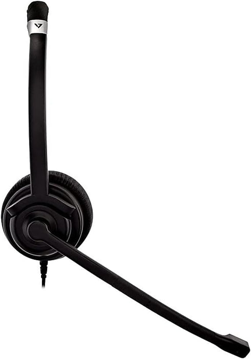 V7 Deluxe Mono Headset, USB with Boom Mic, Adjustable Headband for PC, Mac, Laptop Computer, Chromebook (Black)