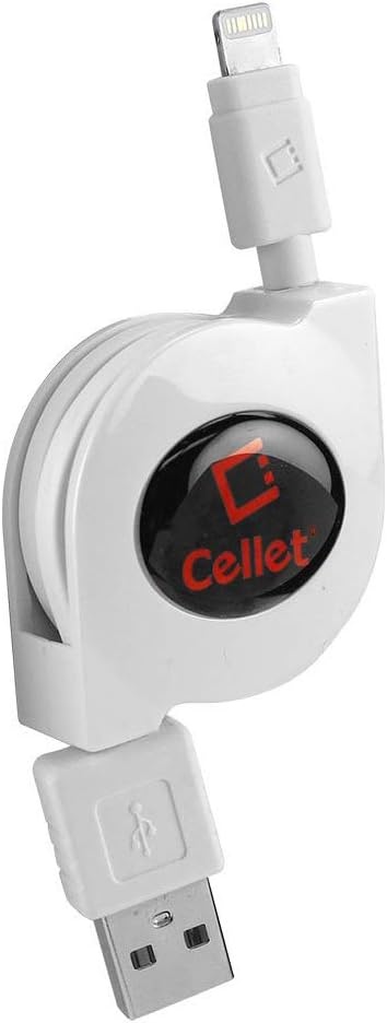Cellet Retractable Lightning Cable, Charging Cord for Apple iPhone 14 Pro Max, 13, 12, 11, Xs, Xr, SE, iPad Pro, White