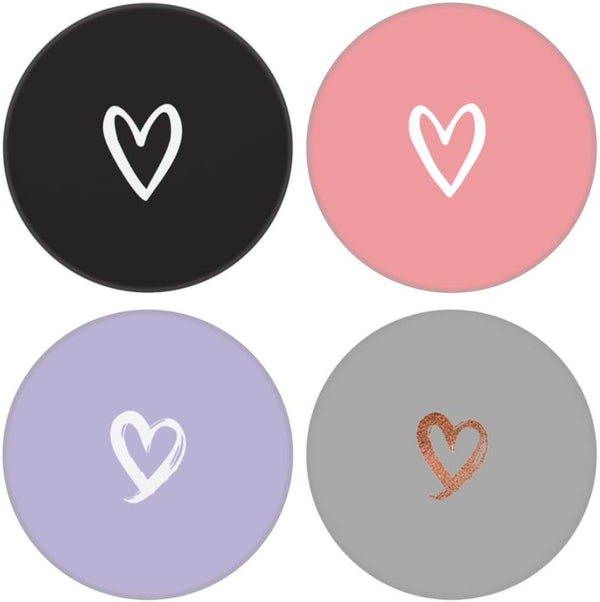 4 Pack Cell Phone Grip Holder for Smartphone, Finger Expanding Kickstand Stand - White, Rose Gold, Heart, Purple,