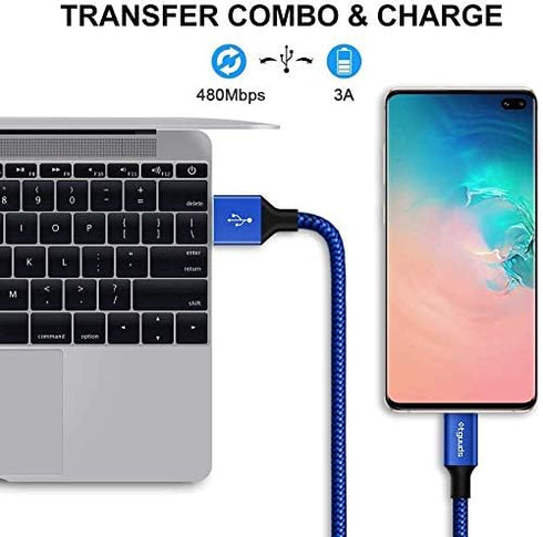 etguuds USB C Cable 15ft - Extra Long Type C Fast Charge USB-A to USB-C Charger Cable, Premium Nylon Braided, Blue