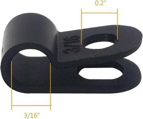 Cable Clamp R-Type Wire Clamp, 3/16" Nylon Screw Mounting Fastener Clips with Screws for Wire Management - Black - 50