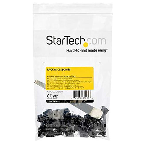 StarTech.com 50-Pack 10-32 19" 10" StarTech Square Hole Cage Nuts and Installation Tool for or Server Racks, Cabinets
