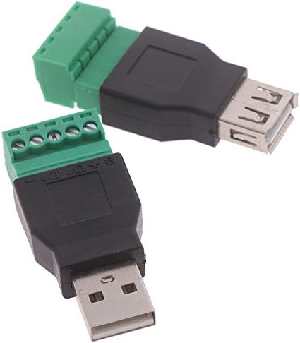 VizGiz 2 Pack USB 2.0 Plug Replacement - 5Pin Solderless Screw On Type USB Terminal Block Connector for LED Strip Lights