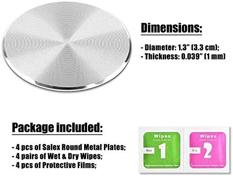 SALEX Phone Metal Plates 4 Pack for Magnetic Car Mount, Clear Silver Round 3M Adhesive Discs Without Holes