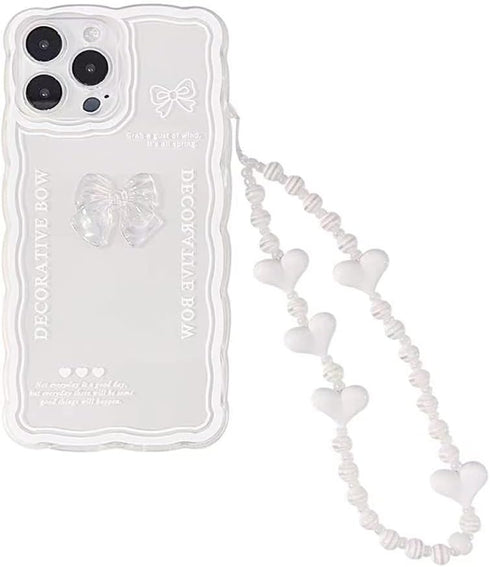 Casechics iPhone Xs Max Case: Cute 3D Crystal Bow Tie, Soft Shockproof Cover with Heart Wristband Strap (White)