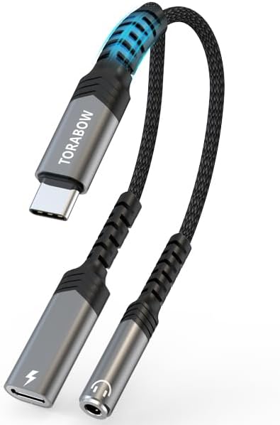 2 in 1 USB C to 3.5mm Headphone & Charger Adapter, PD 60W Fast Charging, Type C to Aux Audio Jack