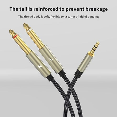 3.5mm (1/8") TRS to Dual 6.35mm (1/4") TS Mono Breakout Cable, (3.3 FT - 1pack) Y Splitter Stereo Cord Adapter
