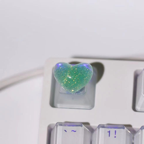 Personalized Cute Love Heart Keycap, Handmade OEM Profile Keycap for Mechanical Keyboard MX Switch (Green)