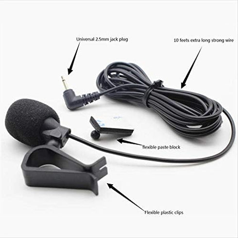 2.5mm Microphone Mic Assembly for Car Vehicle Head Unit, Bluetooth Enabled Stereo Radio GPS DVD for Pioneer