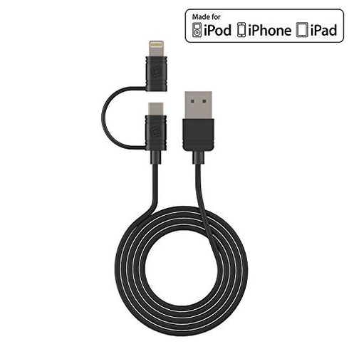 Cellet Combo iPhone Charger Cable & Micro USB Cable, Compatible for iPhone 13 Pro Max Mini 12 11 Pro Max Xs Xs Max Xr X