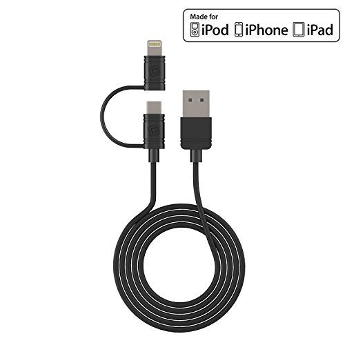 Cellet Combo iPhone Charger Cable & Micro USB Cable, Compatible for iPhone 13 Pro Max Mini 12 11 Pro Max Xs Xs Max Xr X