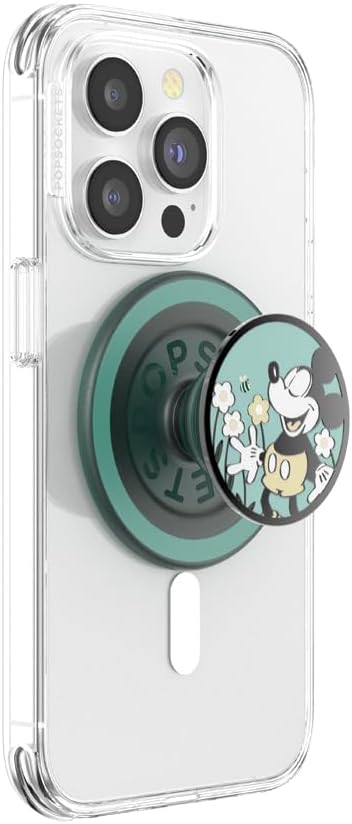 PopSockets Round Phone Grip Compatible with MagSafe, Disney - Enamel Tonal Flower Mickey, Adapter Ring Included, Phone