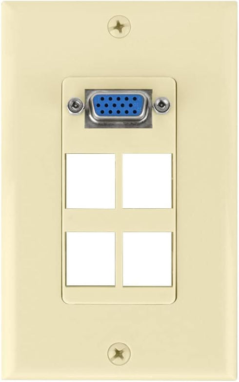 Keystone Wall Plate VGA + 4 Port, Ivory