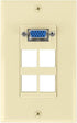Keystone Wall Plate VGA + 4 Port, Ivory