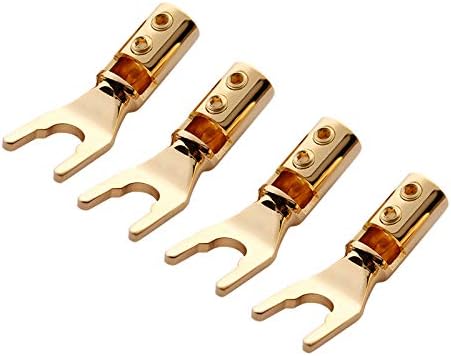 HiFi Speaker Y Spade Connectors, Dual Screw Locking Speaker Cable Plug, Fork Spade Connectors with Allen Wrench, 4PCS