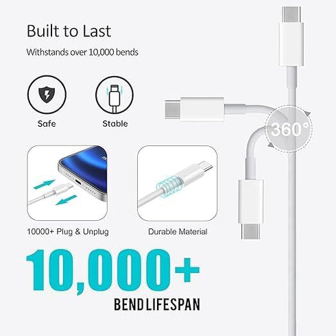 Car Carplay Cable for iPhone 16 15 Pro/Pro Max/Plus, 3FT+6FT USB A to USB C Fast Charging Cable for Car Charger