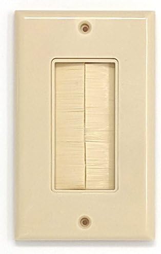 RiteAV Single Gang Wall Plate with Brush Bristles - Ivory, Now Fits Larger Cables