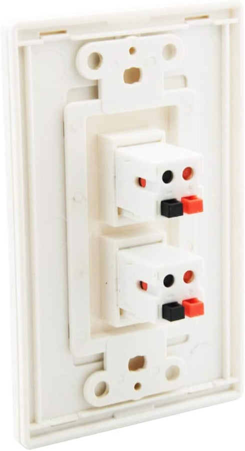 Premium 2 Speaker Wall Plate, Supports 2 Speaker Configurations, Speaker Plug for Wall Speaker Wire, 1 Gang Screwless