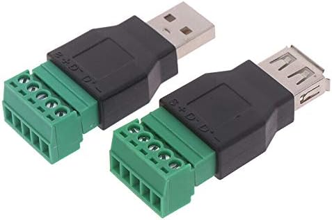 VizGiz 2 Pack USB 2.0 Plug Replacement - 5Pin Solderless Screw On Type USB Terminal Block Connector for LED Strip Lights