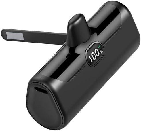 Mini Portable Charger 5000mAh, Ultra Compact Power Bank with Built-in Phone Holder, LED Light, LCD Display for Travel,