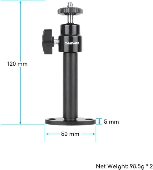 CAMVATE 1/4"-20 System(2 Pieces)-24007 Security Wall Mount with Mini Ball Head for CCTV Camera Surveillance