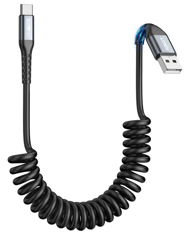 SUNGUY Coiled USB C Cable 3.3FT, USB A to USB C Charger Cable for Car, Android Auto Fast Charging Cord Compatible with