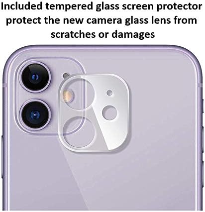 iPhone 11 Back Rear Camera Glass Lens Replacement with Tool, Guide, Adhesive, Tempered Glass Protector & Cleaning Cloth.