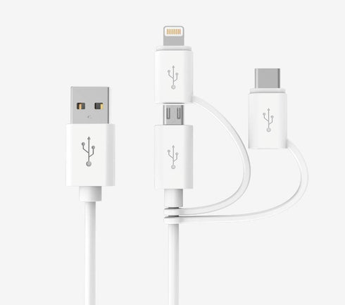 Apple MFI Certified 3-in-1 Cable, Lightning/Type C/Micro USB for iPhone, iPad, Huawei, Samsung Galaxy, 6FT White