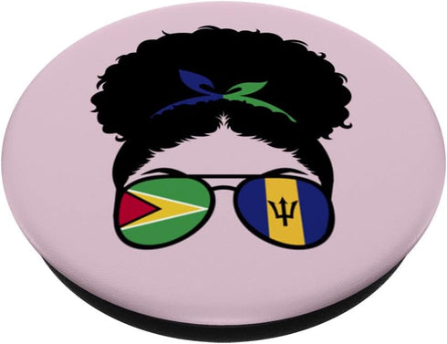 Half Guyanese half Bajan Afro Bun Guyana and Barbados Mix PopSockets Swappable PopGrip