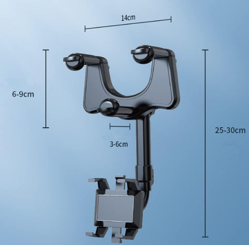 360° Rotatable Smart Phone Holder, Adjustable Telescopic Mount Bracket for Car Rearview Mirror