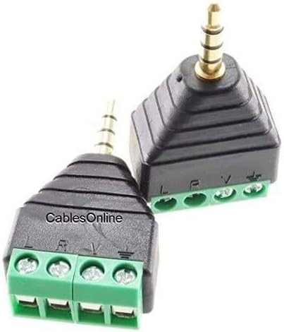 CablesOnline 2-Pack 3.5mm (1/8") Stereo TRRS Male Jack to AV 4-Screw Terminal Block Balun Connectors
