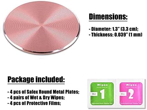 SALEX 4 Pack Cute Pink Metal Plates Set for Magnetic Car Mount - Rose Gold Round Discs Without Holes for Phone Holder