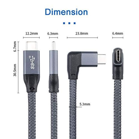 cablecc 10Gbps USB-C USB 3.1 Type C Gen2 Male Data Video Cable, 90 Degree Angled, 50cm with E-Marker