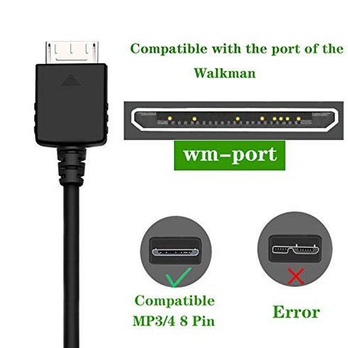 Replacement USB Charger Cable for Sony Walkman NWZ MP3 MP4 Player, Charging Cord for A, S, E, X, Z Series