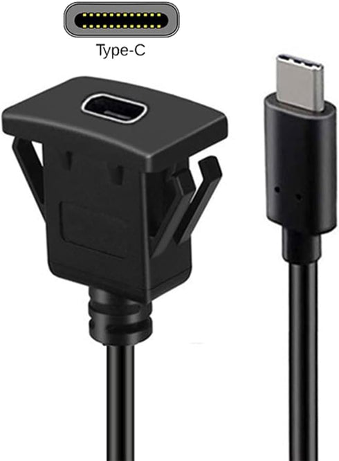 NFHK Waterproof Dustproof USB-C Type-C USB 3.1 10Gbps Extension Flush Car Latch Mount Extension Cable for Dashboard Panel by NFHK
