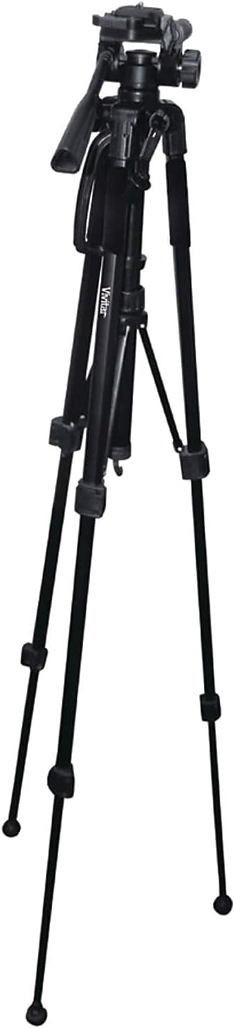 Vivitar 57-Inch Tripod, Three Way Fluid Pan Head, Quick Release Mount, Supports up