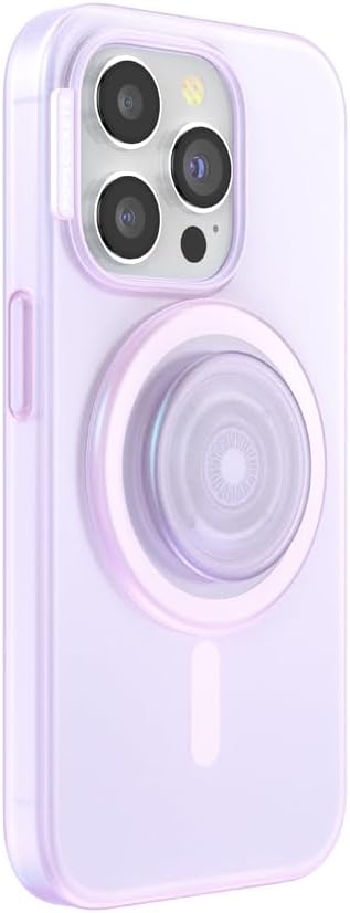 PopSockets iPhone 15 Pro Case with Round Phone Grip, Compatible with MagSafe, Opalescent Clear