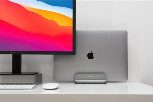 Aluminum Vertical Laptop Stand Organizer, Sturdy Holder for MacBook Pro/Air, Mac mini, iPad Pro - Spacegrey