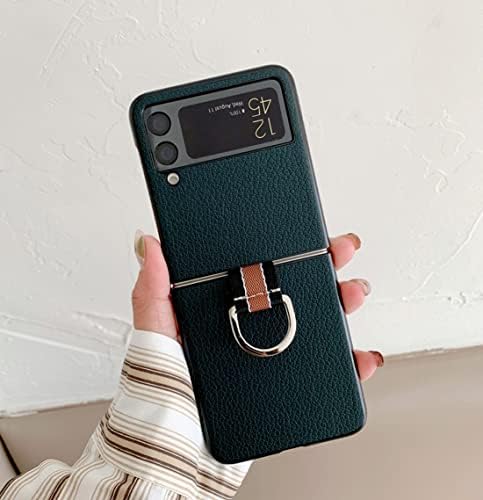 Lunivop Phone Case for Samsung Galaxy Z Flip3 5G, Luxury Ultra Slim Hard Plastic PU Leather Shockproof Green